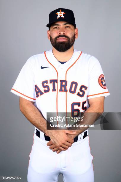 Jose Urquidy of the Houston Astros poses for a photo during the Houston Astros Photo Day at The Ballpark of the Palm Beaches complex on Wednesday,...