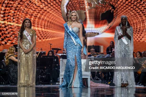 Miss Poland Karolina Bielawska smiles after winning the 70th Miss World beauty pageant at the Coca-Cola Music Hall in San Juan, Puerto Rico on March...