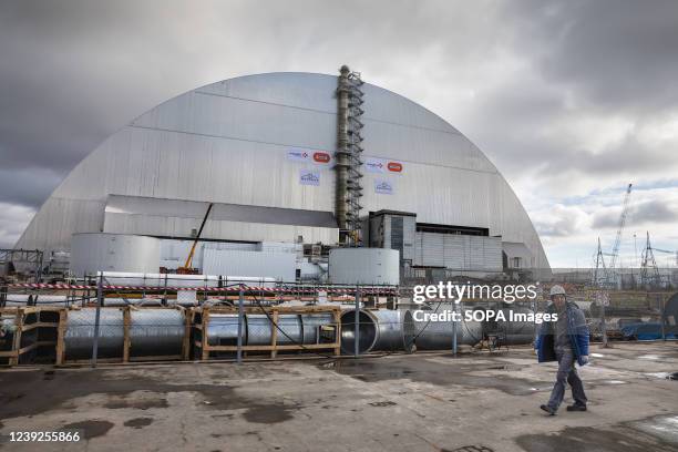 The arch-shaped New Safe Confinement structure was installed in 2016 to contain the remains of Chernobyl's number 4 reactor unit which was destroyed...