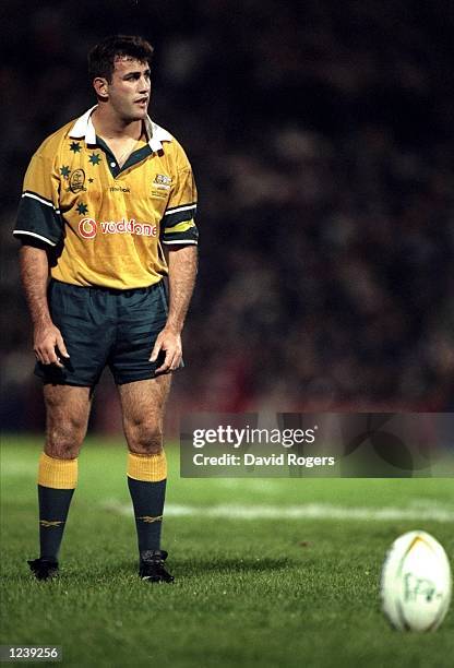 Nathan Spooner of Australia prepares to kick during the first test match between Australia and Ireland, played at Ballymore in Brisbane, Australia....