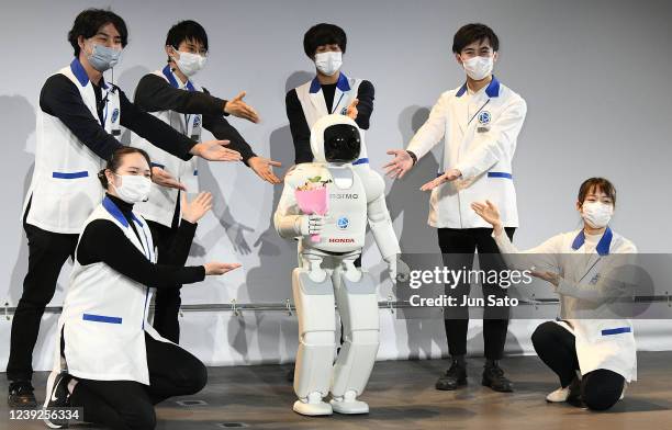 General view of the humanoid robot HONDA ASIMO during the press preview for 'You And Robots - What Is It To Be Human?' at National Museum of Emerging...