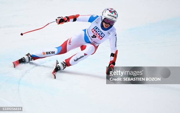 Switzerland's Michelle Gisin competes during the Women's Super-G of the FIS Alpine Ski World Cup finals 2021/2022 in Courchevel, French Alps, on...