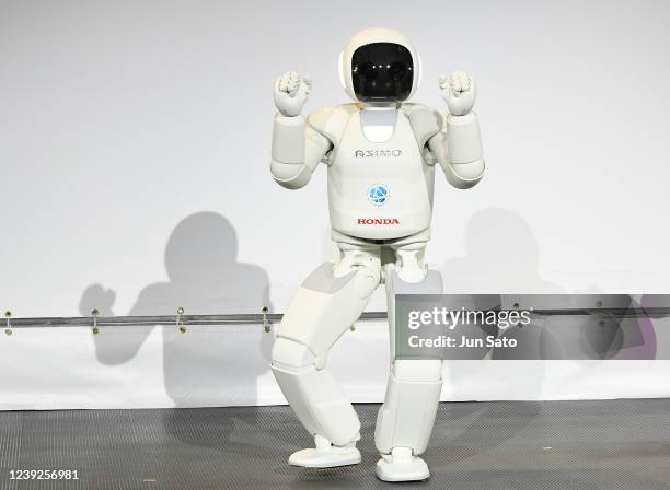 General view of the humanoid robot HONDA ASIMO during the press preview for 'You And Robots - What Is It To Be Human?' at National Museum of Emerging...