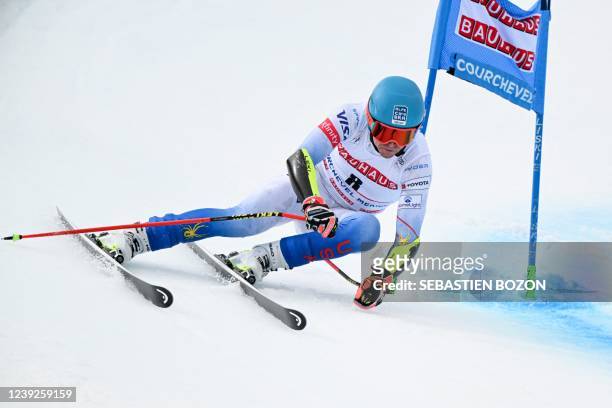 Ryan Cochran-Siegle competes during the Men's Super-G of the FIS Alpine Ski World Cup finals 2021/2022 in Courchevel, French Alps, on March 17, 2022.