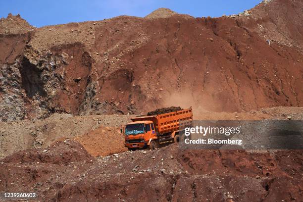 Dump truck travels along an access road at a nickel mine operated by PT Citra Sejahtera Persada in Morowali Regency, Central Sulawesi, Indonesia, on...