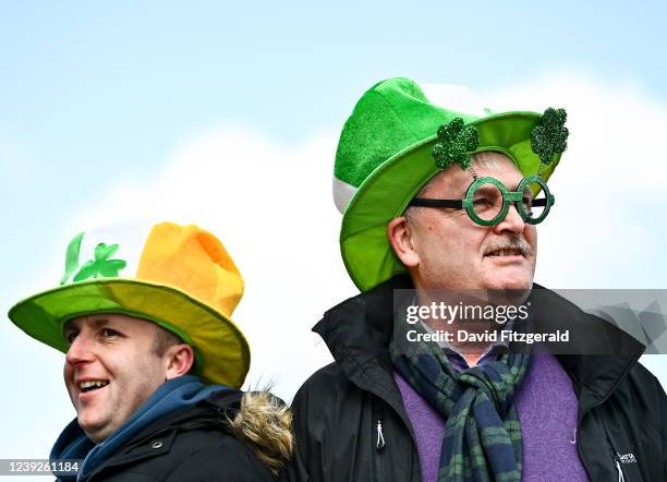 Gloucestershire , United Kingdom - 17 March 2022; Racegoers Clive, left, and Anthony McCormack from Athlone, Co Westmeath during day three of the...
