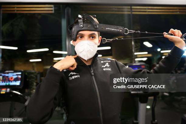 Alpine's French driver Esteban Ocon shares his training routine during an interview with AFP at a gym in the Bahraini capital Manama, on March 15,...