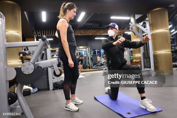 Alpine's French driver Esteban Ocon shares his training routine during an interview with AFP at a gym in the Bahraini capital Manama, on March 15,...