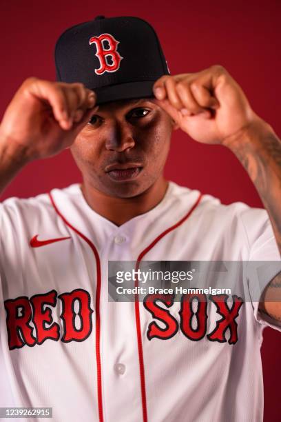 Rafael Devers of the Boston Red Sox poses for a portrait on Major League Baseball photo day on March 15, 2022 at JetBlue Park at Fenway South on...