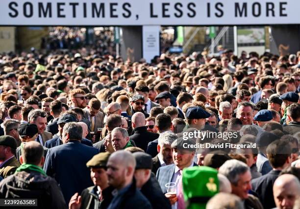 Gloucestershire , United Kingdom - 17 March 2022; A general view of crowds in the Guinness village during day three of the Cheltenham Racing Festival...