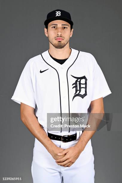 Alex Faedo of the Detroit Tigers poses for a photo during the Detroit Tigers Photo Day at Joker Marchant Stadium on Wednesday, March 16, 2022 in...