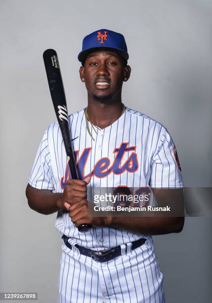 Ronny Mauricio of the New York Mets poses during Photo Day at Clover Park on March 16, 2022 in Port St. Lucie, Florida.