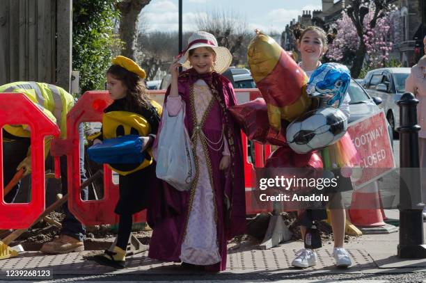 Orthodox Jewish children in fancy dress take part in the annual holiday of Purim on the streets of Stamford Hill in London, United Kingdom on March...