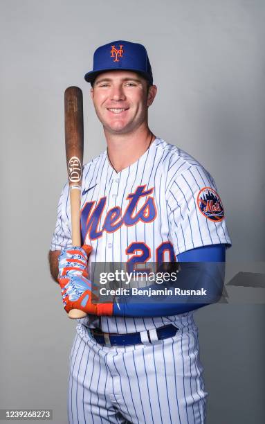 Pete Alonso of the New York Mets poses during Photo Day at Clover Park on March 16, 2022 in Port St. Lucie, Florida.