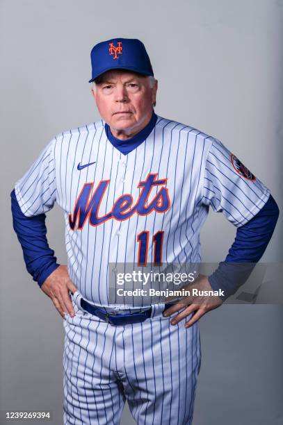 Manager Buck Showalter of the New York Mets poses during Photo Day at Clover Park on March 16, 2022 in Port St. Lucie, Florida.