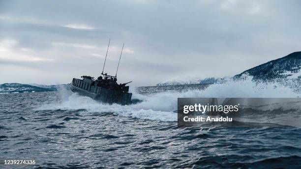 Royal Marines attend the winter warfare training ahead of the Cold Response 2022, near Bardufoss, Norway on March 17, 2022. UK Royal Marines, who...