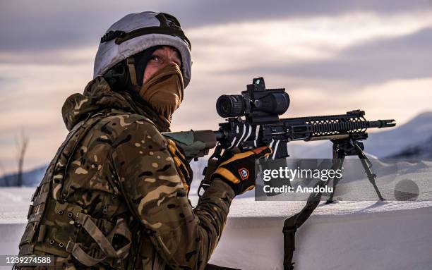 Royal Marines attend the winter warfare training ahead of the Cold Response 2022, near Bardufoss, Norway on March 17, 2022. UK Royal Marines, who...