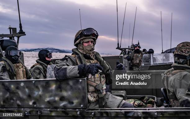 Royal Marines attend the winter warfare training ahead of the Cold Response 2022, near Bardufoss, Norway on March 17, 2022. UK Royal Marines, who...