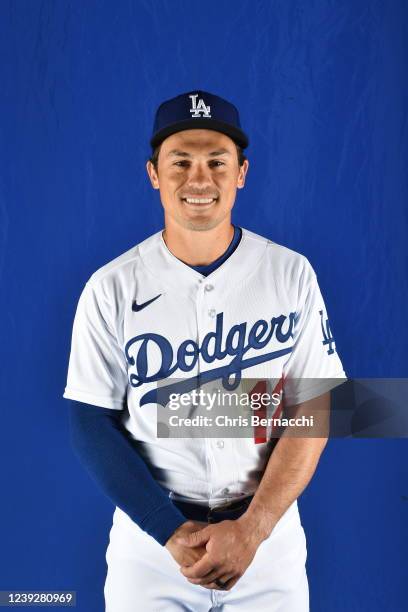 Tony Wolters of the Los Angeles Dodgers poses for Photo Day at Camelback Ranch on March 17, 2022 in Glendale, Arizona.