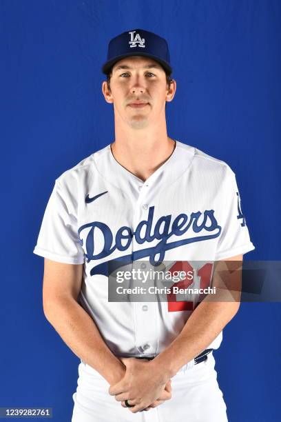 Walker Buehler of the Los Angeles Dodgers poses for Photo Day at Camelback Ranch on March 17, 2022 in Glendale, Arizona.