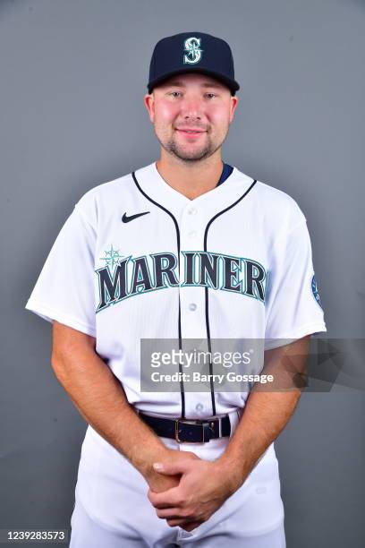 Cal Raleigh of the Seattle Mariners poses for a photo during the Seattle Mariners Photo Day at Peoria Sports Complex on Wednesday, March 16, 2022 in...