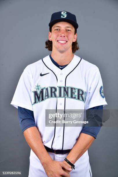 Logan Gilbert of the Seattle Mariners poses for a photo during the Seattle Mariners Photo Day at Peoria Sports Complex on Wednesday, March 16, 2022...