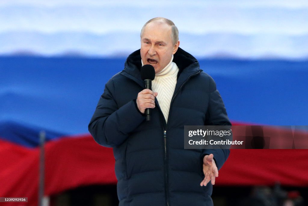 President Putin Addresses Supporters On Anniversary Of Annexation Of Crimea