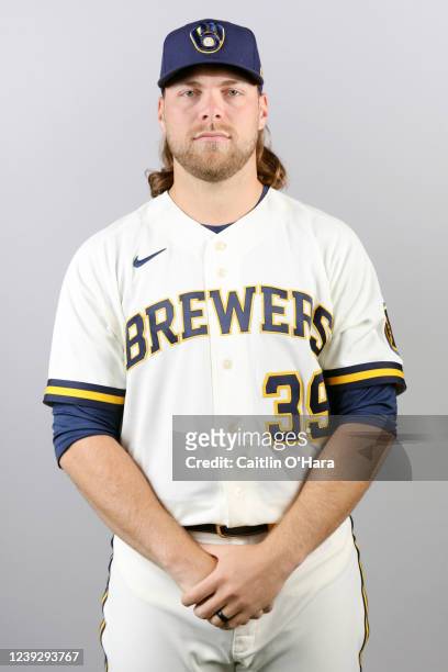 Corbin Burnes of the Milwaukee Brewers poses for a photo during the Milwaukee Brewers Photo Day at American Family Fields of Phoenix on Thursday,...