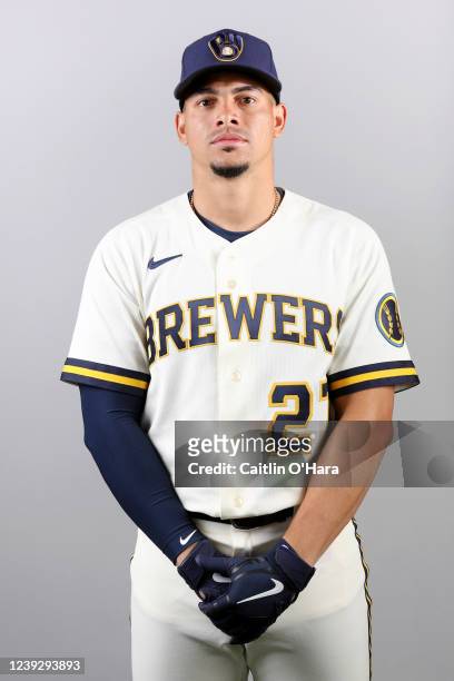 Willy Adames of the Milwaukee Brewers poses for a photo during the Milwaukee Brewers Photo Day at American Family Fields of Phoenix on Thursday,...