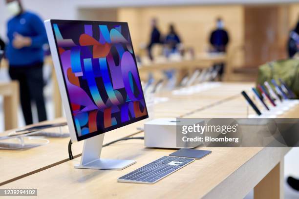 An Apple Mac Studio M1 Ultra empower station during the sales launch at the Apple Inc. Flagship store in New York, U.S., on Friday, March 18, 2022....