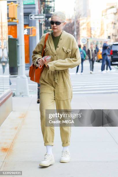 Gigi Hadid is seen on March 16, 2022 in New York, New York.