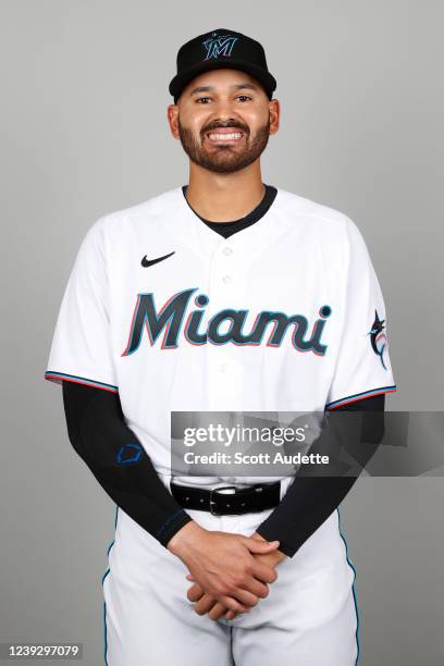 Pablo Lopez of the Miami Marlins poses for a photo during the Miami Marlins Photo Day at Roger Dean Stadium on Wednesday, March 16, 2022 in Jupiter,...