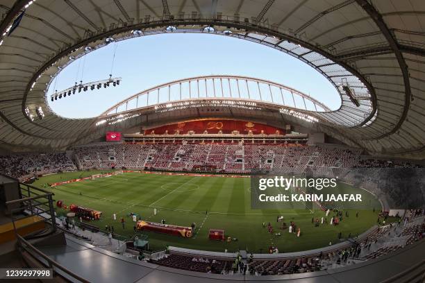 General view of the Khalifa International stadium ahead of the Qatar Amir Cup Final between Al-Duhail and Al-Gharafa in the capital Doha on March 18,...