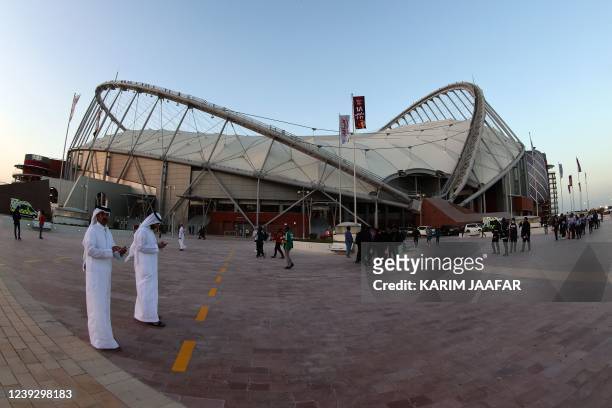 General view of the Khalifa International stadium ahead of the Qatar Amir Cup Final between Al-Duhail and Al-Gharafa in the capital Doha on March 18,...