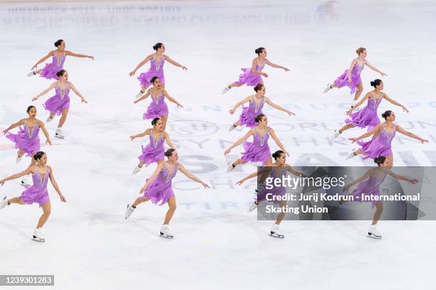 Team Skyliners of USA perform during the ISU World Junior Synchronized Skating Championships at Olympiaworld on March 18, 2022 in Innsbruck, Austria.
