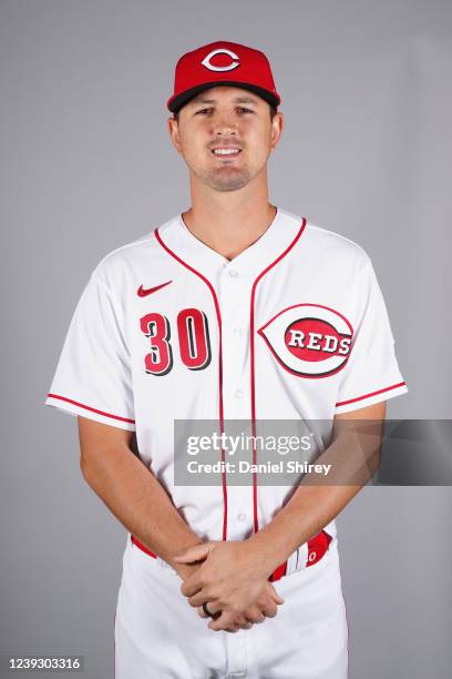 Tyler Mahle of the Cincinnati Reds poses for a photo during the Cincinnati Reds Photo Day at Goodyear Ballpark on Friday, March 18, 2022 in Goodyear,...