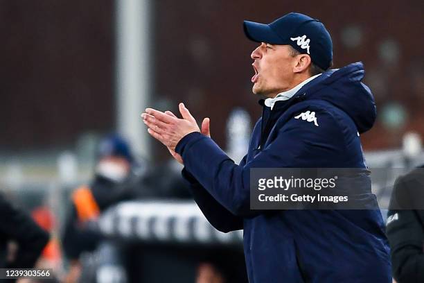 Alexander Blessin head coach of Genoa reacts during the Serie A match between Genoa CFC and Torino FC at Stadio Luigi Ferraris on March 18, 2022 in...