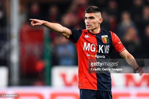 Johan Vasquez of Genoa reacts during the Serie A match between Genoa CFC and Torino FC at Stadio Luigi Ferraris on March 18, 2022 in Genoa, Italy.