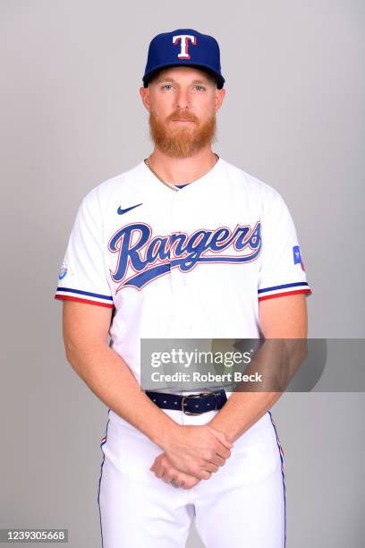 Jon Gray of the Texas Rangers poses for a photo during the Texas Rangers Photo Day at Surprise Stadium on Thursday, March 17, 2022 in Surprise,...