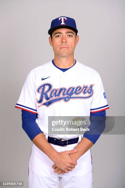 Matt Moore of the Texas Rangers poses for a photo during the Texas Rangers Photo Day at Surprise Stadium on Thursday, March 17, 2022 in Surprise,...