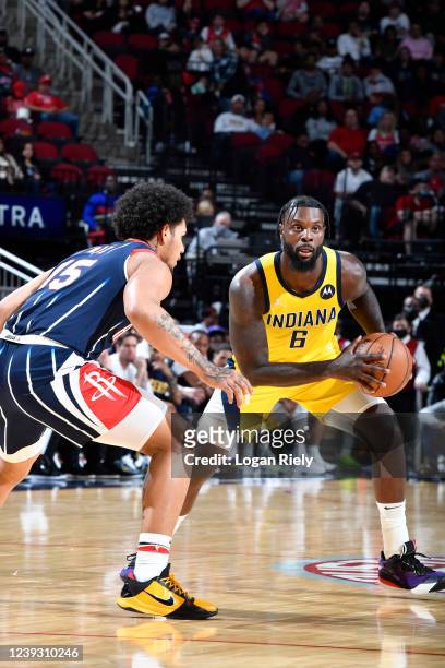 Lance Stephenson of the Indiana Pacers handles the ball during the game against the Houston Rockets on March 18, 2022 at the Toyota Center in...