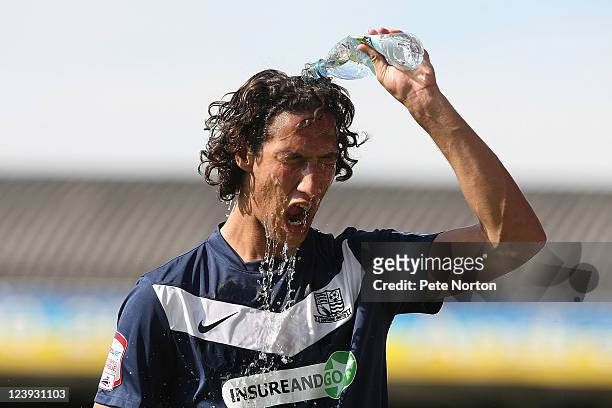 Bilel Mohsni of Southend United pours a bottle of water over his head during the npower League Two match between Southend United and Northampton Town...