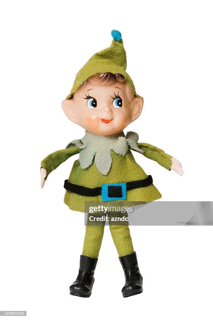 Green Christmas elf on a white background