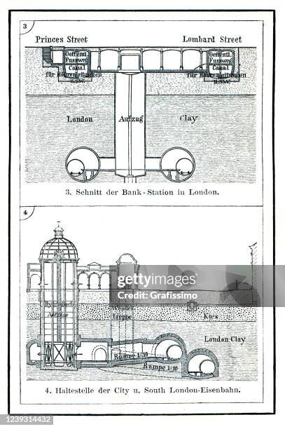 london england with subway cross section 1897 - tube map stock illustrations