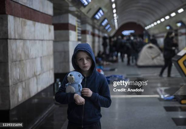 Ukrainian civilians continue to shelter in metro stations in Kyiv since the beginning of the Russian attacks on February 24, in Kyiv, Ukraine on...