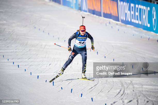 Janina Hettich of Germany in action competes during the Sprint Women at the IBU World Cup Biathlon Oslo on March 18, 2022 in Oslo, Norway.