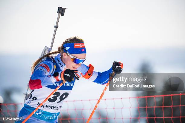 Ivona Fialkova of Slovakia in action competes during the Sprint Women at the IBU World Cup Biathlon Oslo on March 18, 2022 in Oslo, Norway.