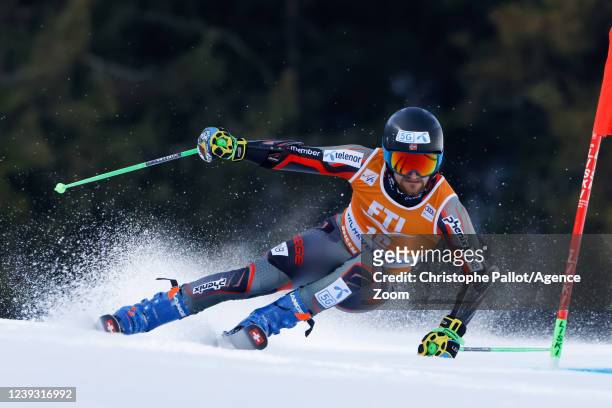 Rasmus Windingstad of Team Norway competes during the Audi FIS Alpine Ski World Cup Men's Giant Slalom on March 19, 2022 in Courchevel, France.
