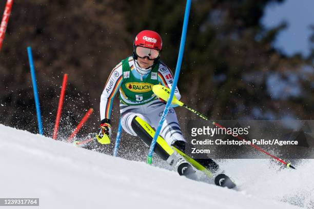 Lena Duerr of Team Germany competes during the Audi FIS Alpine Ski World Cup Women's Slalom on March 19, 2022 in Courchevel, France.