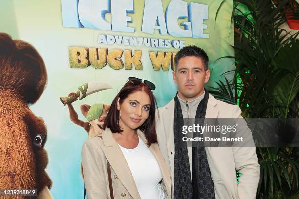 Amy Childs and Billy Delbosq attend the Disney+ Gala Screening of "The Ice Age Adventures Of Buck Wild" at The Ham Yard Hotel on March 19, 2022 in...
